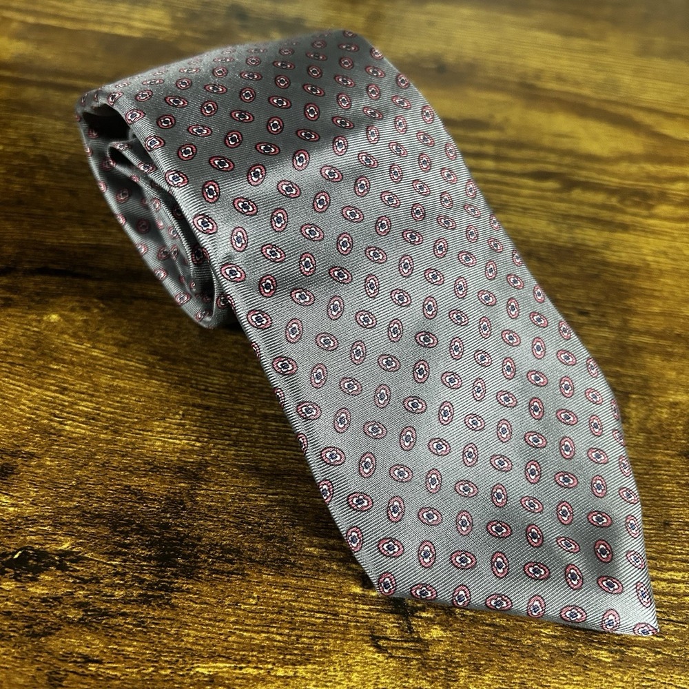 Christian Dior All Silk Tie Gray Red Micro Pattern‎ Men's Necktie